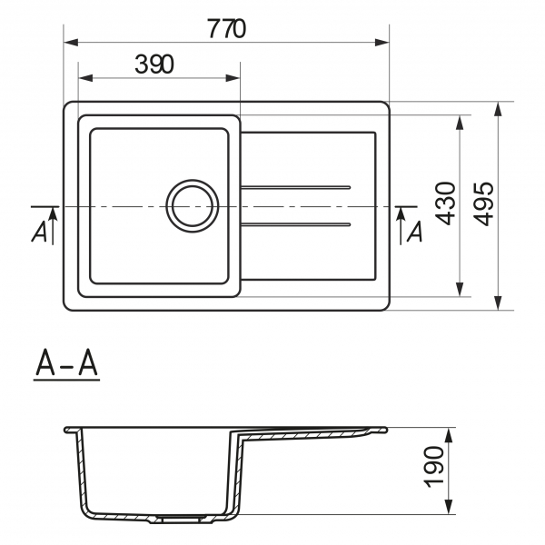 Мойка ML-GM31 с крылом, темно-серая (309), 495*770*190мм