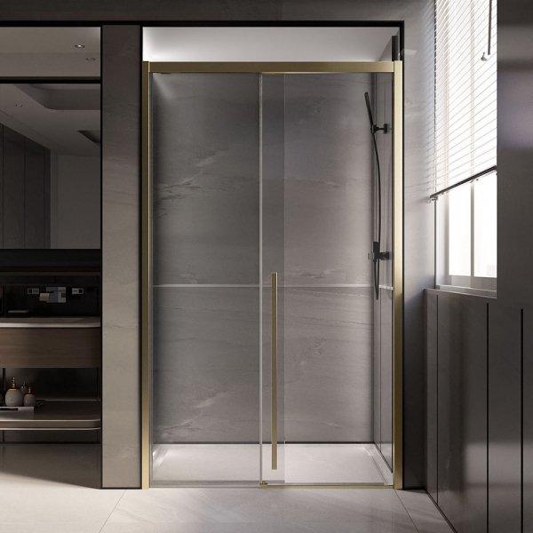 Душевая дверь Veconi Premium Trento PTD-30G, 1200х2000, брашированное золото, стекло прозрачное