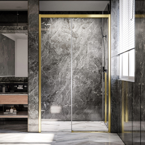 Душевая дверь Veconi Premium Trento PTD-30G, 1500х2000, брашированное золото, стекло прозрачное Ника