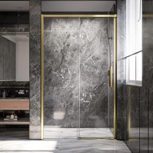 Душевая дверь Veconi Premium Trento PTD-40G, 1300х2000, брашированное золото, стекло прозрачное Ника