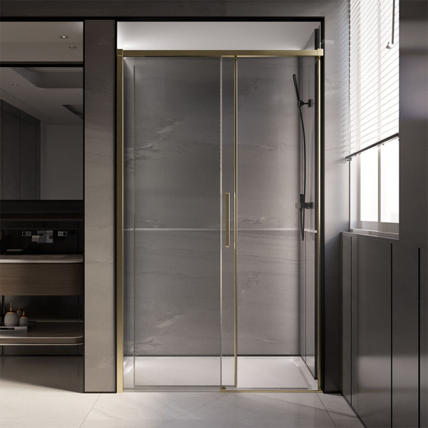 Душевая дверь Veconi Premium Trento PTD-40G, 1300х2000, брашированное золото, стекло прозрачное