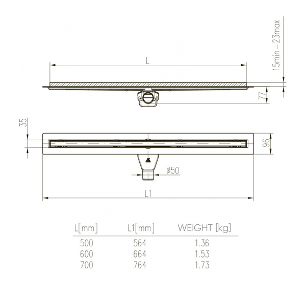 Душевой лоток щелевой Veconi Slim Line 500