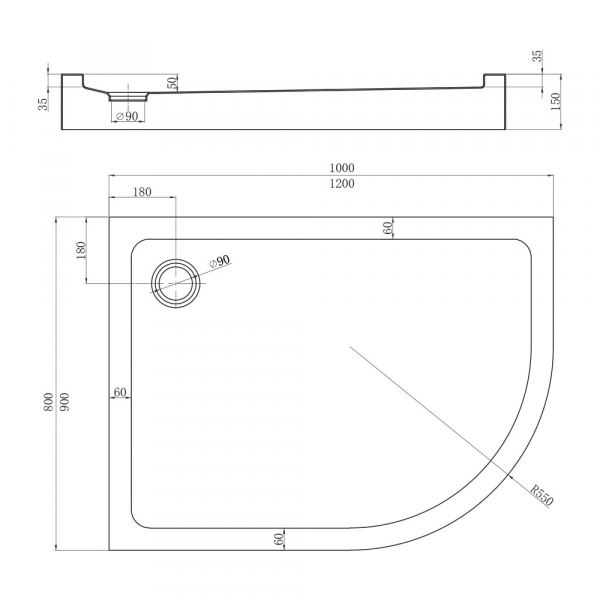 Душевой поддон Veconi Tezeo acrylic TZ-55L, 1200x800x150, акрил, белый